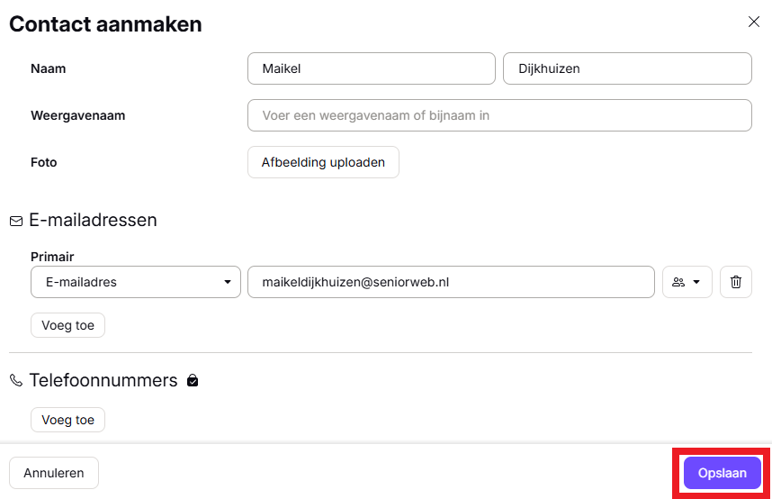 Contactpersoon toevoegen in Proton Mail